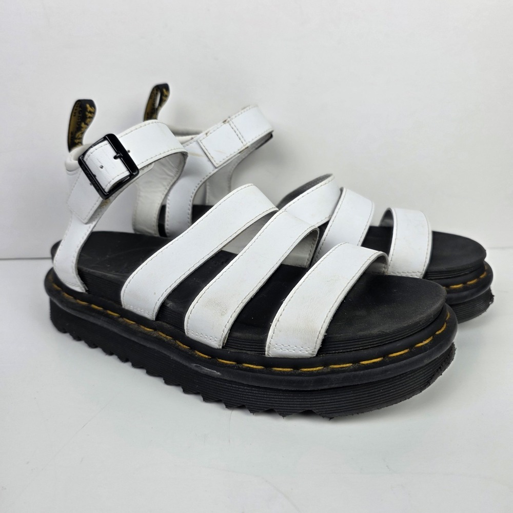 Dr Martens Blaire Sandals Womens 9 White Platform Leather Docs Strap AW004